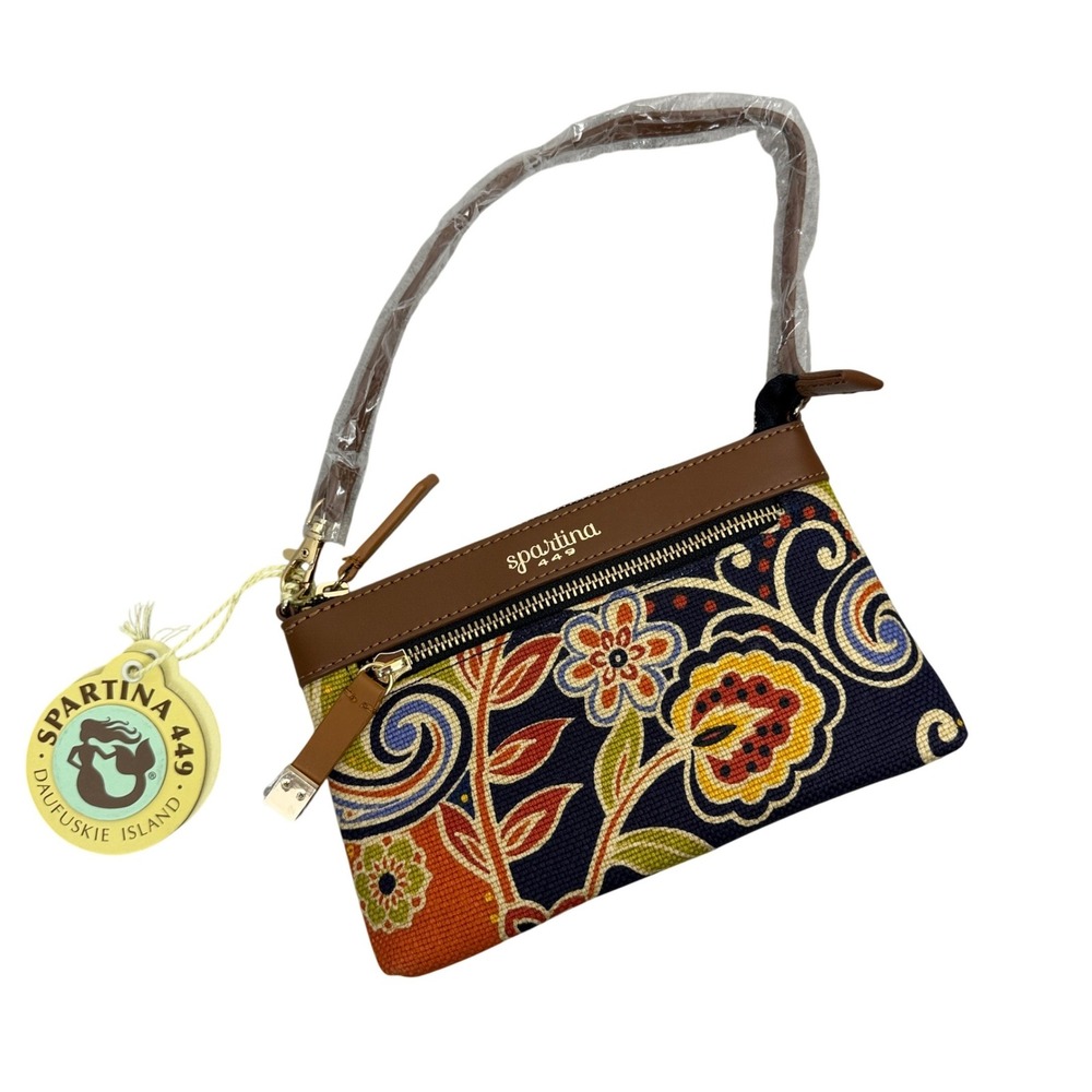 Spartina 449 Bag Womens OS Navy Blue Floral Elfrida Lillie Duo Wristlet Clutch
